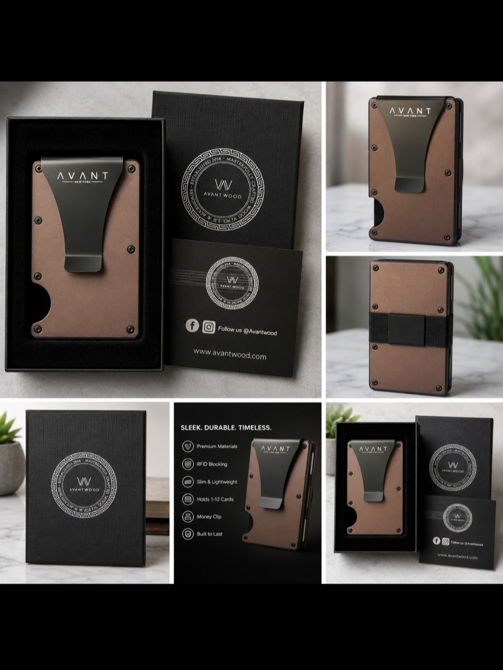 Avant Wood Brown Slim RFID Wallet with Money Clip